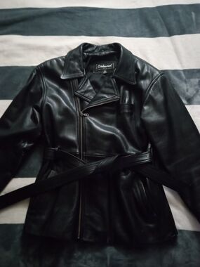 Oakwood Vintage Black Leather Belted Moto Jacket Womans 1990s